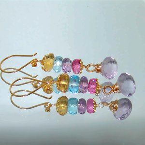 18k Gold Sterling Amethyst Multi Gemstones Chandelier Earrings Jewelry